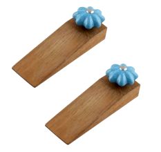 2 Pieces Turquoise Crackle Ceramic Wooden Door Stopper